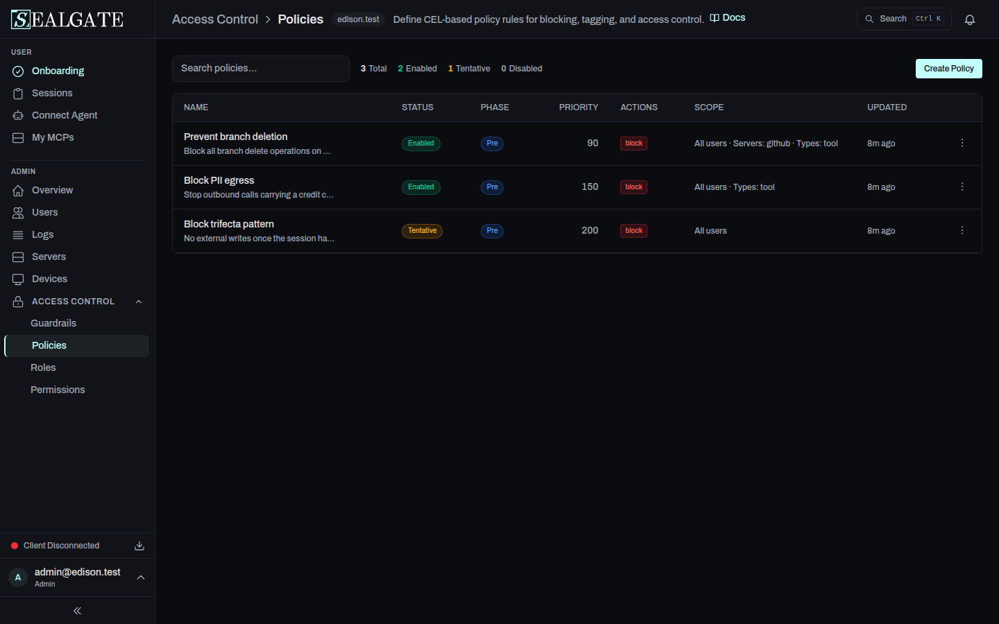 Policies page