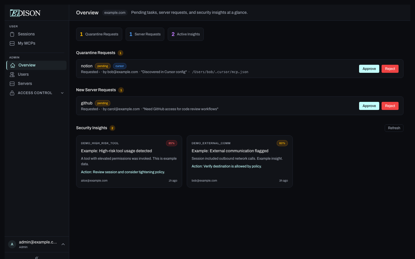 Main dashboard
