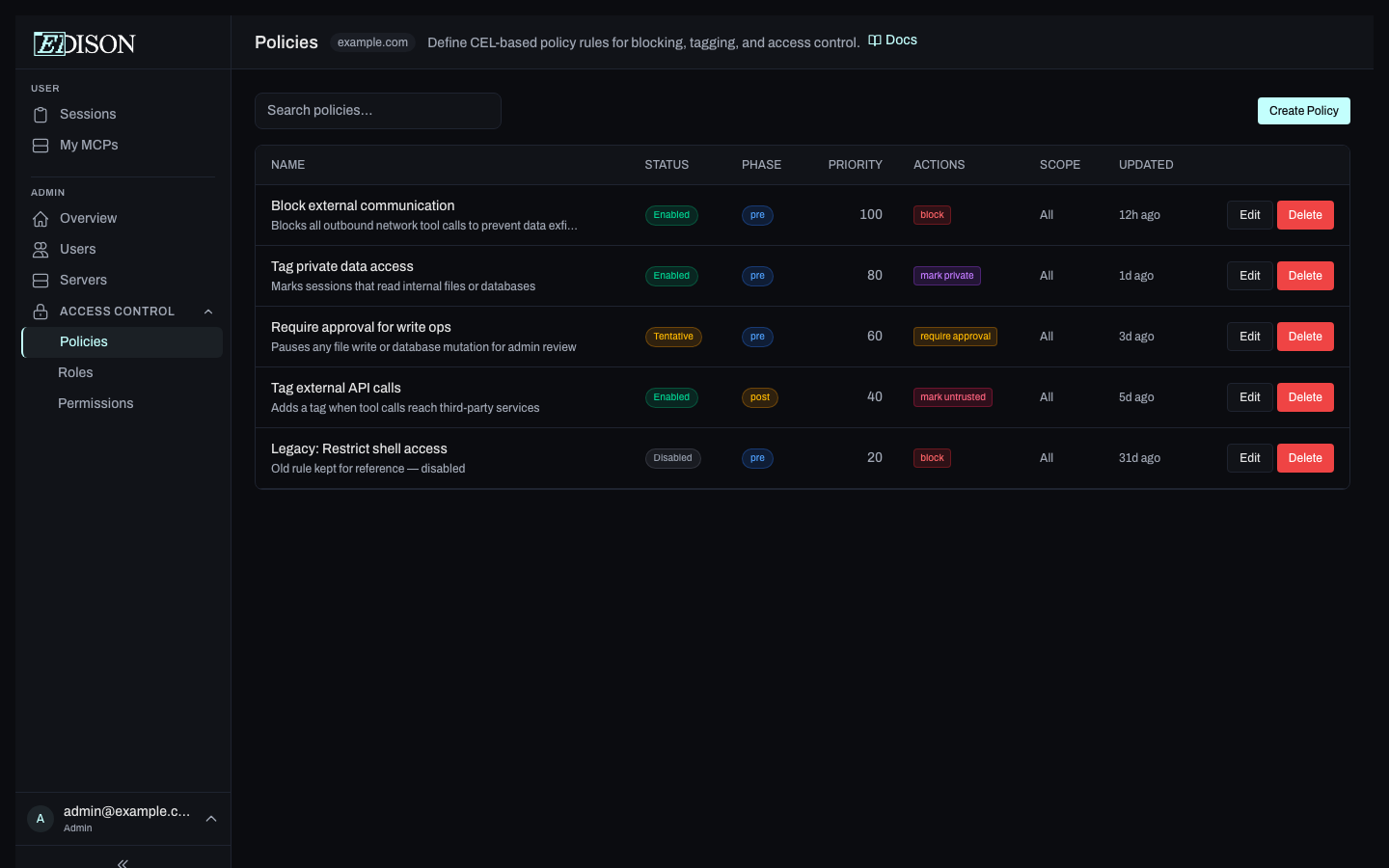 Policies page
