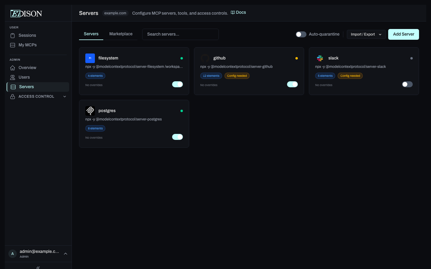 Servers grid view