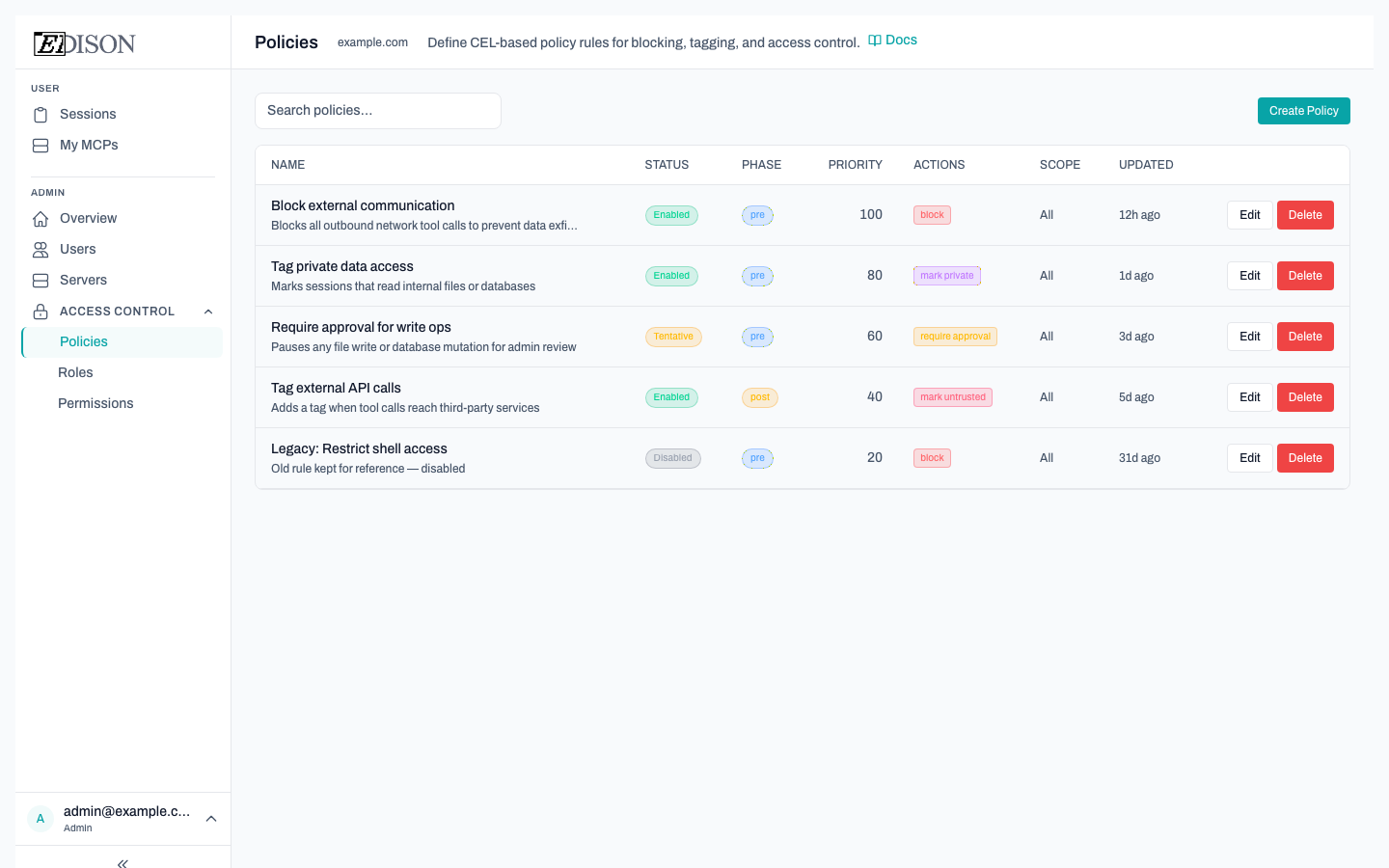 Policies page